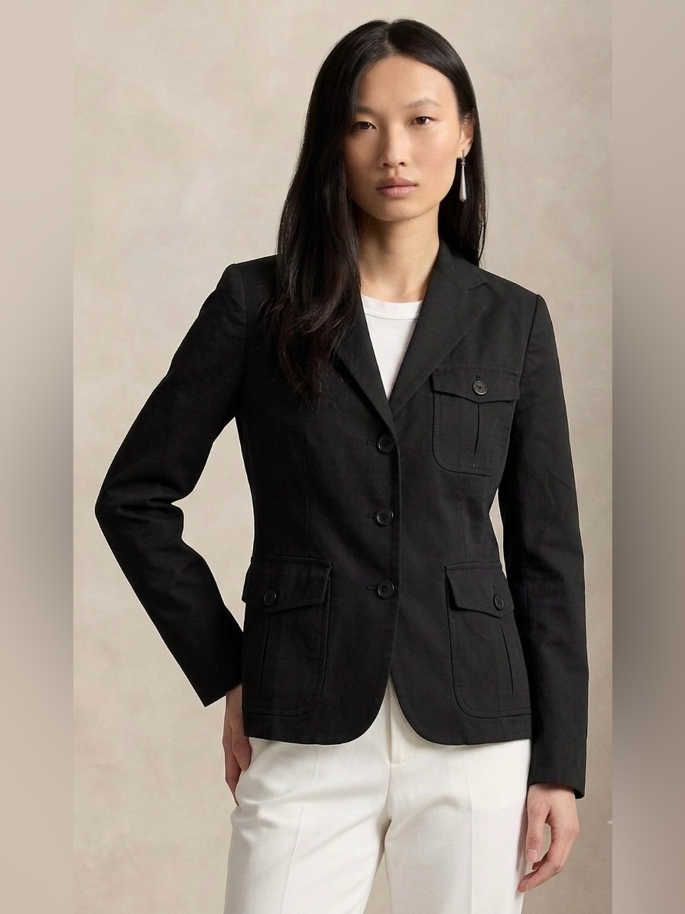 Ralph Lauren Black Utility Work Blazer Size 4 Small Executive Business Casual